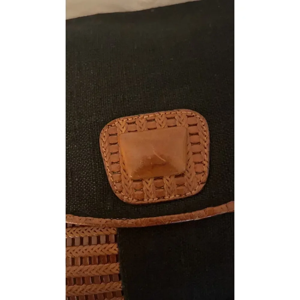 Vintage Tribout Crossbody Bag -Leather and canvas/Jeans Black and Brown